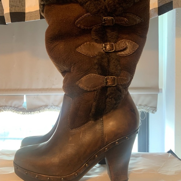 Women’s Frye Brown Boots Leather Suede Pull on Mid Calf Boots - Picture 7 of 8